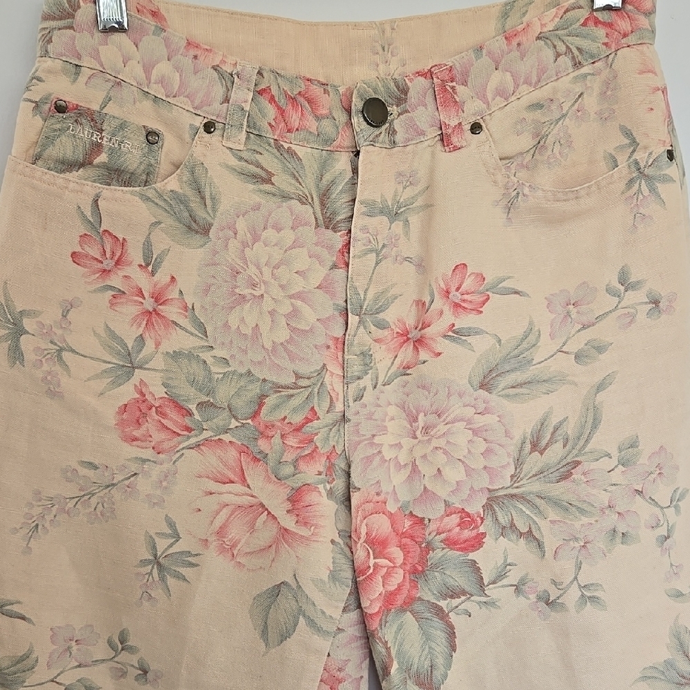 Lauren Ralph Lauren Women's Floral Linen Blend Pants, Size 4, Beige Rose Print - Picture 6 of 15